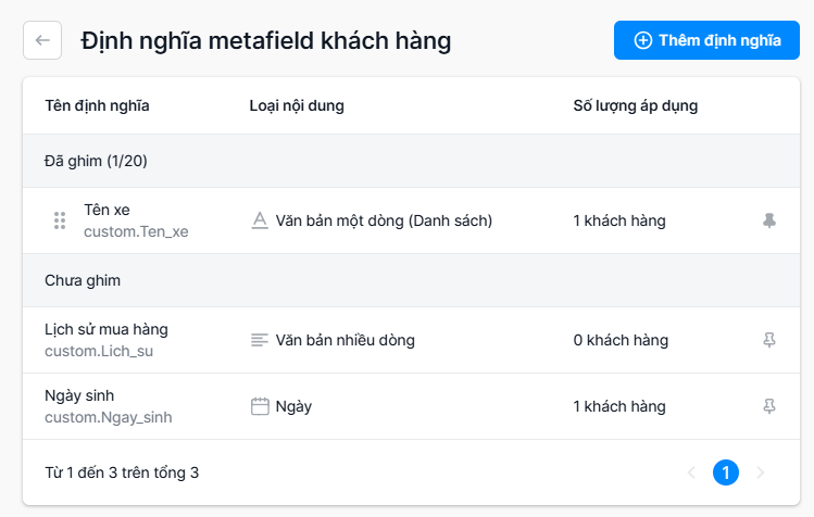 metafield khách hàng